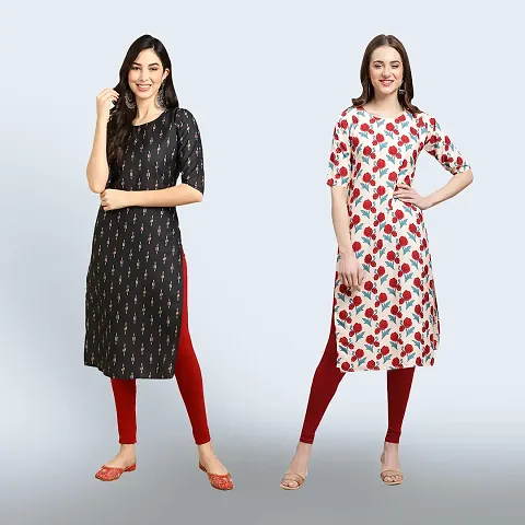 Stylish Crepe Printed Straight Kurta Combo of 2