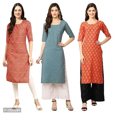 Women Crepe Digital Printed Straight Kurti  Pack of 3-thumb0