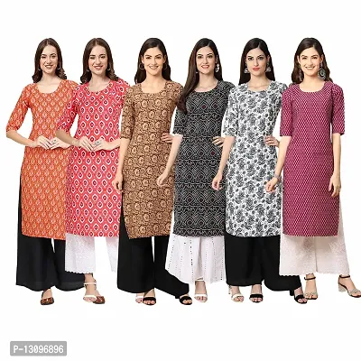 Women Crepe Digital Printed Straight Kurti  Pack of 6-thumb0