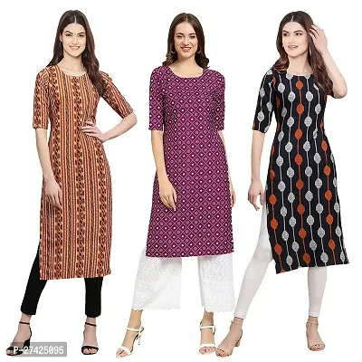 Stylish Multicoloured Crepe Stitched Kurta For Women Pack of 3