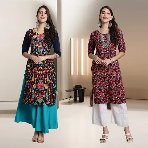 Fancy Straight Crepe Kurti - Pack Of 2