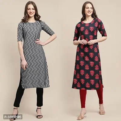 Stylish Crepe Printed Straight Kurta For Women-Pack Of 2