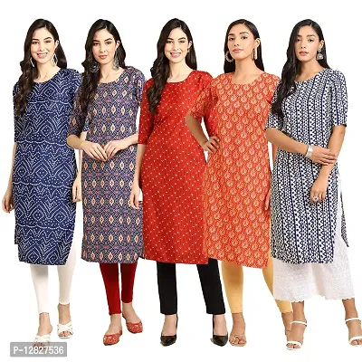 Attractive Straight Multicoloured Printed Crepe Kurta Combo For Women Pack Of 5-thumb0