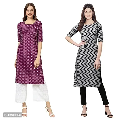 Alluring Crepe Printed Straight Kurta For Women- Pack Of 2-thumb0