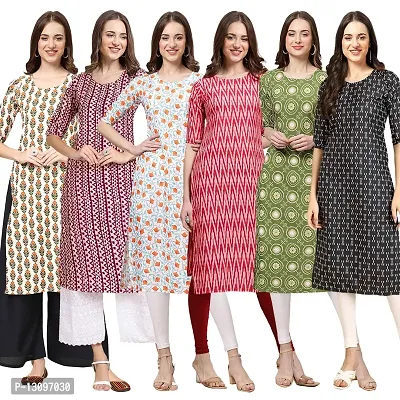 Women Crepe Digital Printed Straight Kurti  Pack of 6