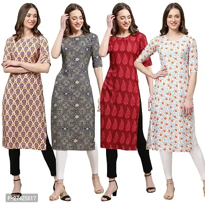 Stylish Multicoloured Crepe Stitched Kurta For Women Pack of 4