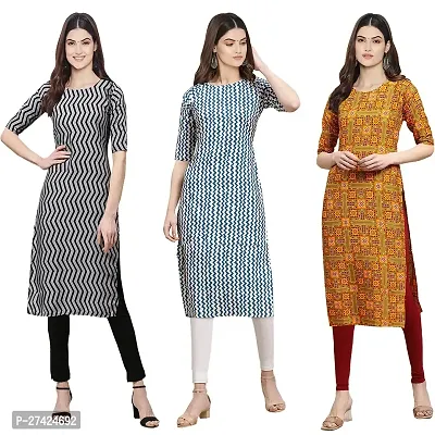 Stylish Multicoloured Crepe Stitched Kurta For Women Pack of 3-thumb0