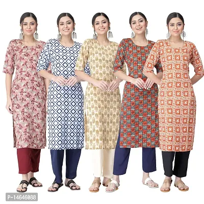 New Crepe Printed Kurtis Combo For Women Pack Of 5-thumb0