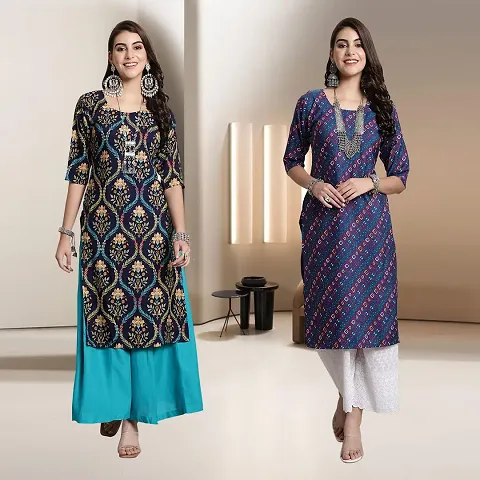 Fancy Multicoloured Crepe A-Line Kurti - Pack Of 2