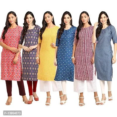 Trendy Crepe Digital Printed Straight Kurta For Women ( Pack Of 6 )-thumb0