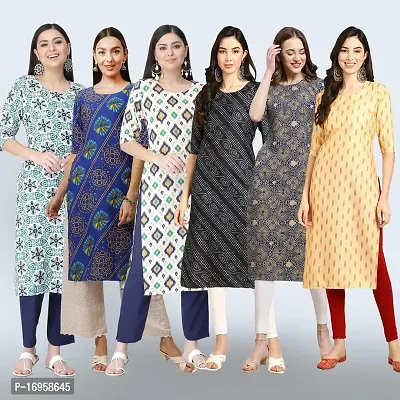 Women Stylish Crepe Printed Straight Kurta Combo