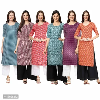 Women Crepe Digital Printed Straight Kurti  Pack of 6