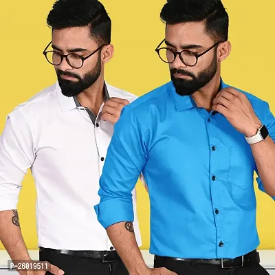 Comfortable Multicoloured Cotton Long Sleeve Formal Shirt For Men Pack Of 2-thumb0