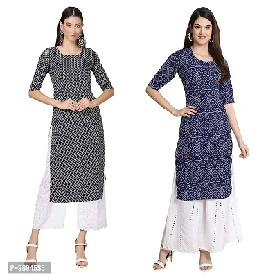 Stylish Digital Printed Woman Crepe Multicolored Kurtis Pack of 2-thumb0