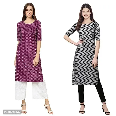 Alluring Crepe Printed Straight Kurta For Women-Pack Of 2