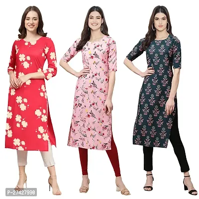 Stylish Multicoloured Crepe Stitched Kurta For Women Pack of 3