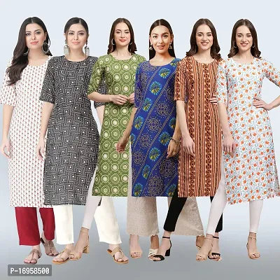 Women Stylish Crepe Printed Straight Kurta Combo-thumb0