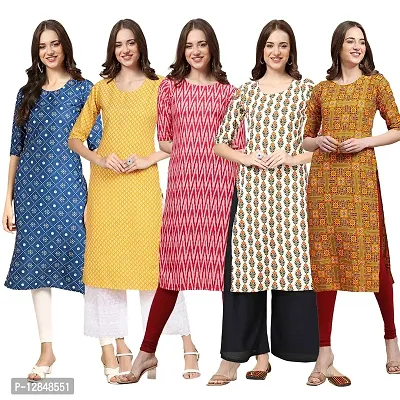 Straight Multicoloured Printed Crepe Kurta Pack Of 5-thumb0