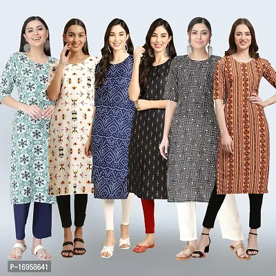 Women Stylish Crepe Printed Straight Kurta Combo