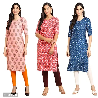 Trendy Women Crepe Digital Printed Straight Kurti  Pack of 3-thumb0