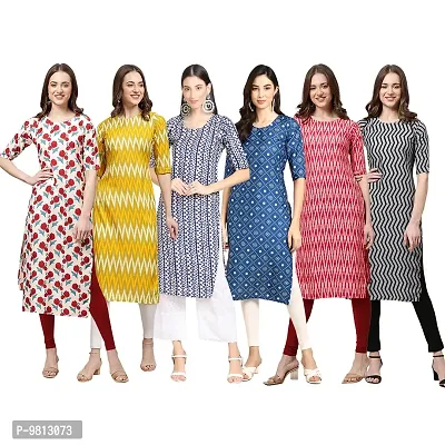 Women Crepe Digital Printed Straight Kurti  Pack of 6-thumb0