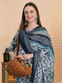 Stylish Blue Cotton Blend Printed Kurta, Bottom and Dupatta Set For Women-thumb1