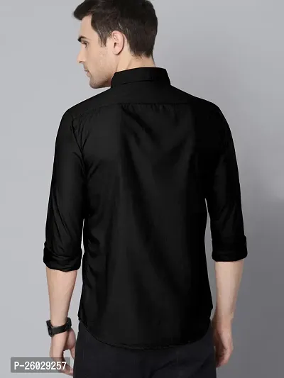 Men Stylish Black Cotton Solid Long Sleeve Semi Formal Shirt-thumb3