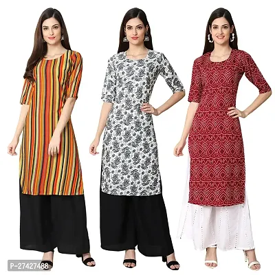 Stylish Multicoloured Crepe Stitched Kurta For Women Pack of 3