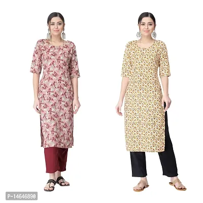 Attarctive Crepe Printed Straight Kurti Combo For Women Pack Of 2-thumb0