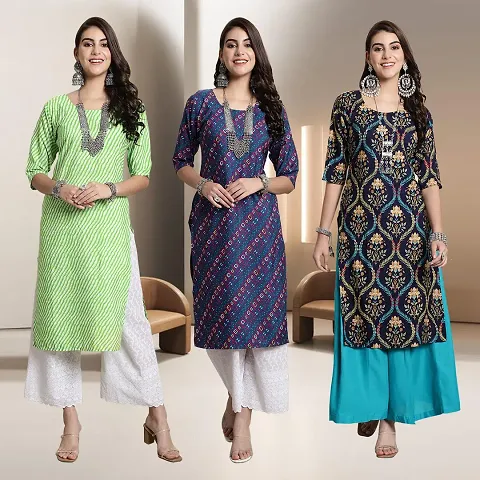 Fancy Straight Crepe Kurti - Pack Of 3