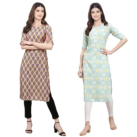 Stylish Crepe Straight Kurta For Women- Pack Of 2