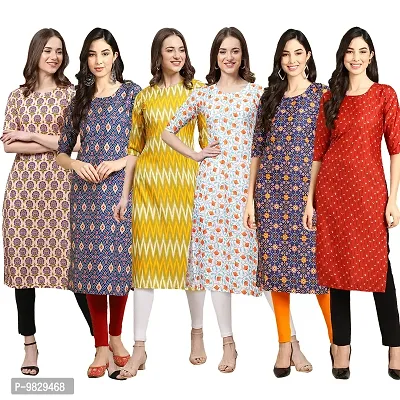 Women Crepe Digital Printed Straight Kurti  Pack of 6-thumb0