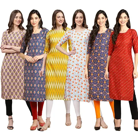 Women Crepe Digital Straight Kurti Pack of