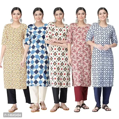 New Crepe Printed Kurtis Combo For Women Pack Of 5-thumb0