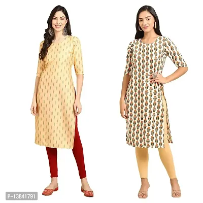 Stylish Straight Multicoloured Printed Crepe Kurta For Women Combo Pack Of 2