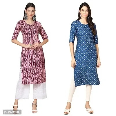 Stylish Crepe Printed Straight Kurta For Women- Pack Of 2-thumb0