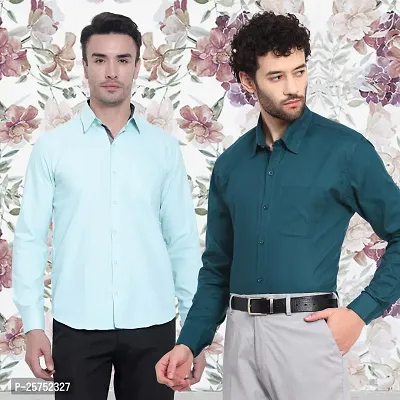 Stylish Cotton Multicoloured Solid Long Sleeves Fornal Shirt For Men Pack Of 2-thumb0