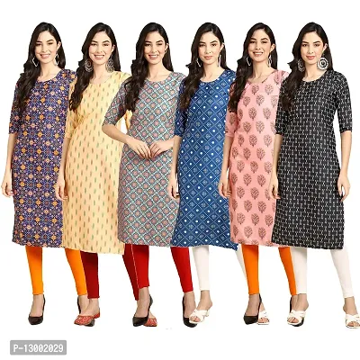 Trendy Crepe Printed Straight Kurta Combo For Women Pack Of 6