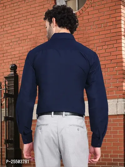 Reliable Navy Blue Cotton Solid Long Sleeves Formal Shirt For Men-thumb5