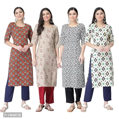 New Crepe Combo Printed Kurtis For Women Pack Of 4-thumb0