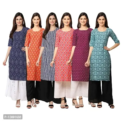 Trendy Crepe Printed Straight Kurta Combo For Women Pack Of 6-thumb0