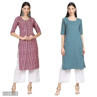 Stylish Crepe Printed Straight Kurta For Women- Pack Of 2-thumb0