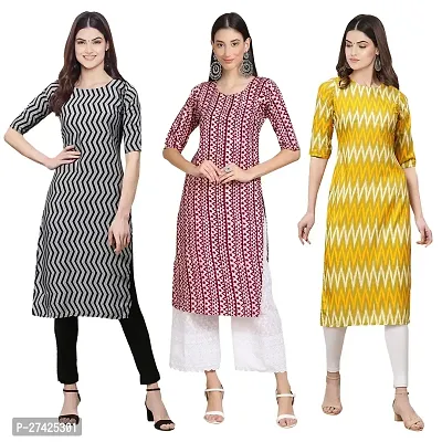 Stylish Multicoloured Crepe Stitched Kurta For Women Pack of 3-thumb0