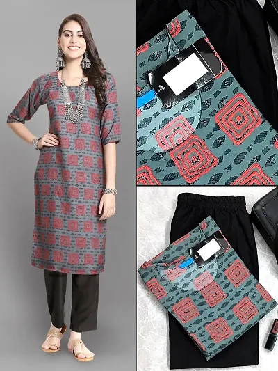 Stylish Crepe Printed Straight Kurta Bottom Set