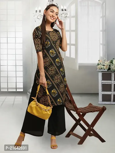 Stylish Black Crepe Stitched Kurta For Women-thumb0