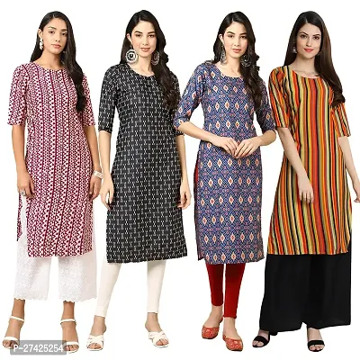 Stylish Multicoloured Crepe Stitched Kurta For Women Pack of 4