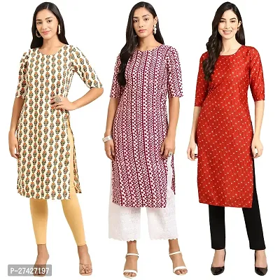 Stylish Multicoloured Crepe Stitched Kurta For Women Pack of 3