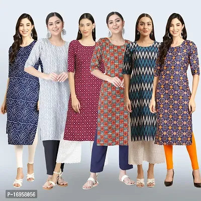 Women Stylish Crepe Printed Straight Kurta Combo