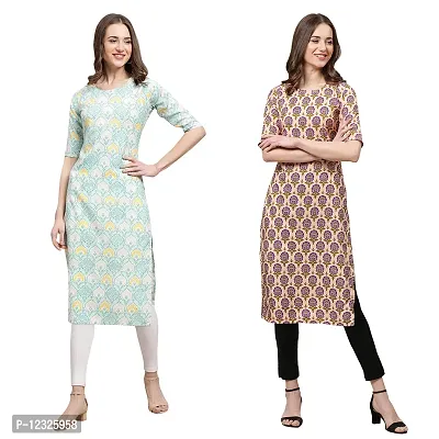 Straight Multicoloured Printed Crepe Kurta Pack Of 2-thumb0