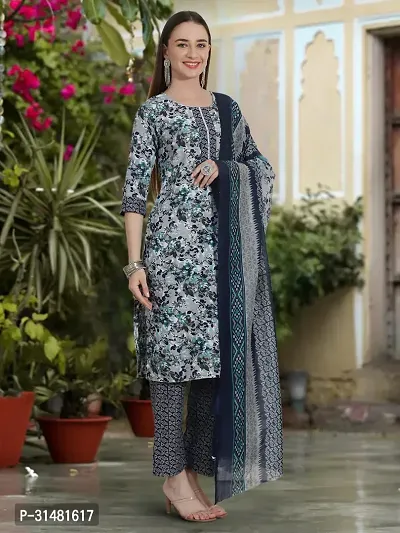 Stylish Cotton Blend Printed Kurta With Pant And Dupatta Set For Women-thumb5